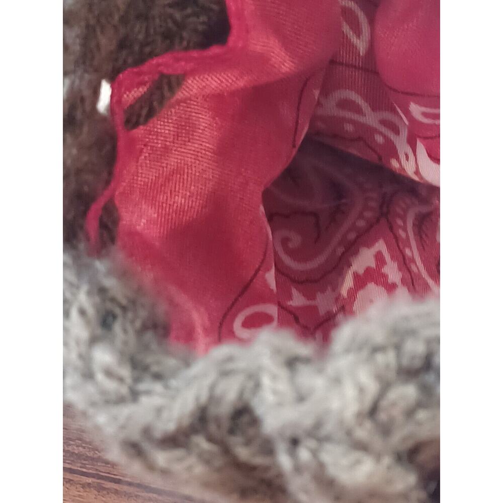 Crocheted SKULL Purse Brown & White Handmade SKULLS CHARMS RED BANDANA LINING - Picture 9 of 11
